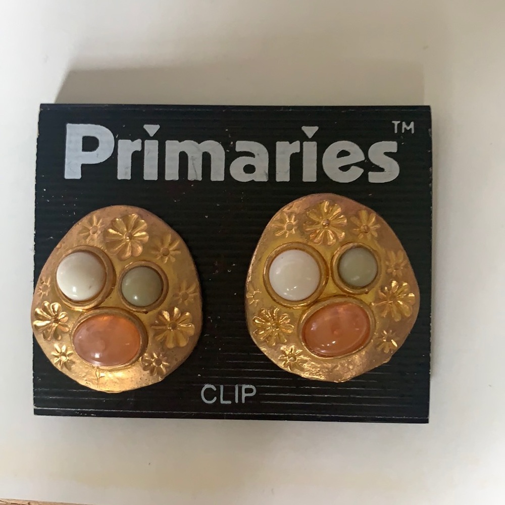 Primaries Embossed Gold Metal Clip earrings